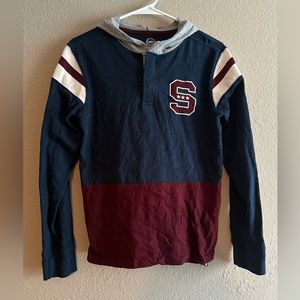 Blue red white pinup shirt with hoodie